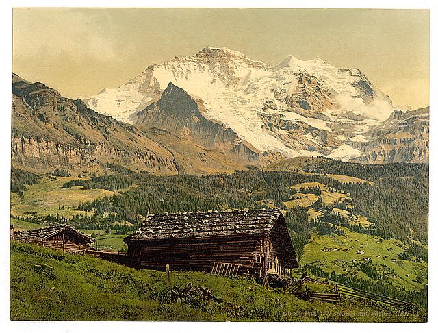 Wengen and Jungfrau Bernese Oberland Vintage A4 Photo Print