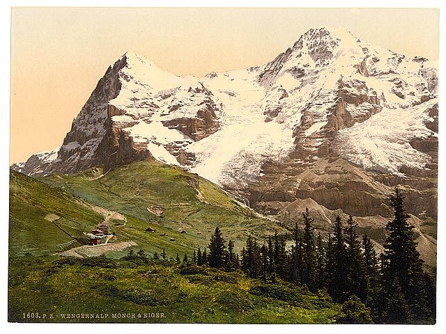 Wengern Alp Monch and Eiger Bernese Oberland Vintage A4 Photo Print