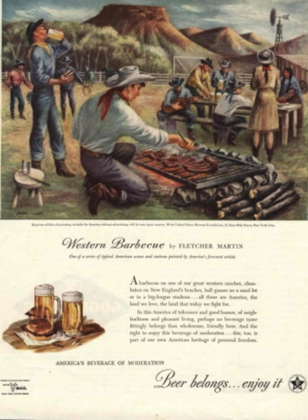 Western Barbecue Beer 1940s Vintage Retro Advert Poster