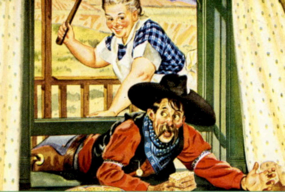Western Woman Broom 1930s Vintage Retro Advert Poster