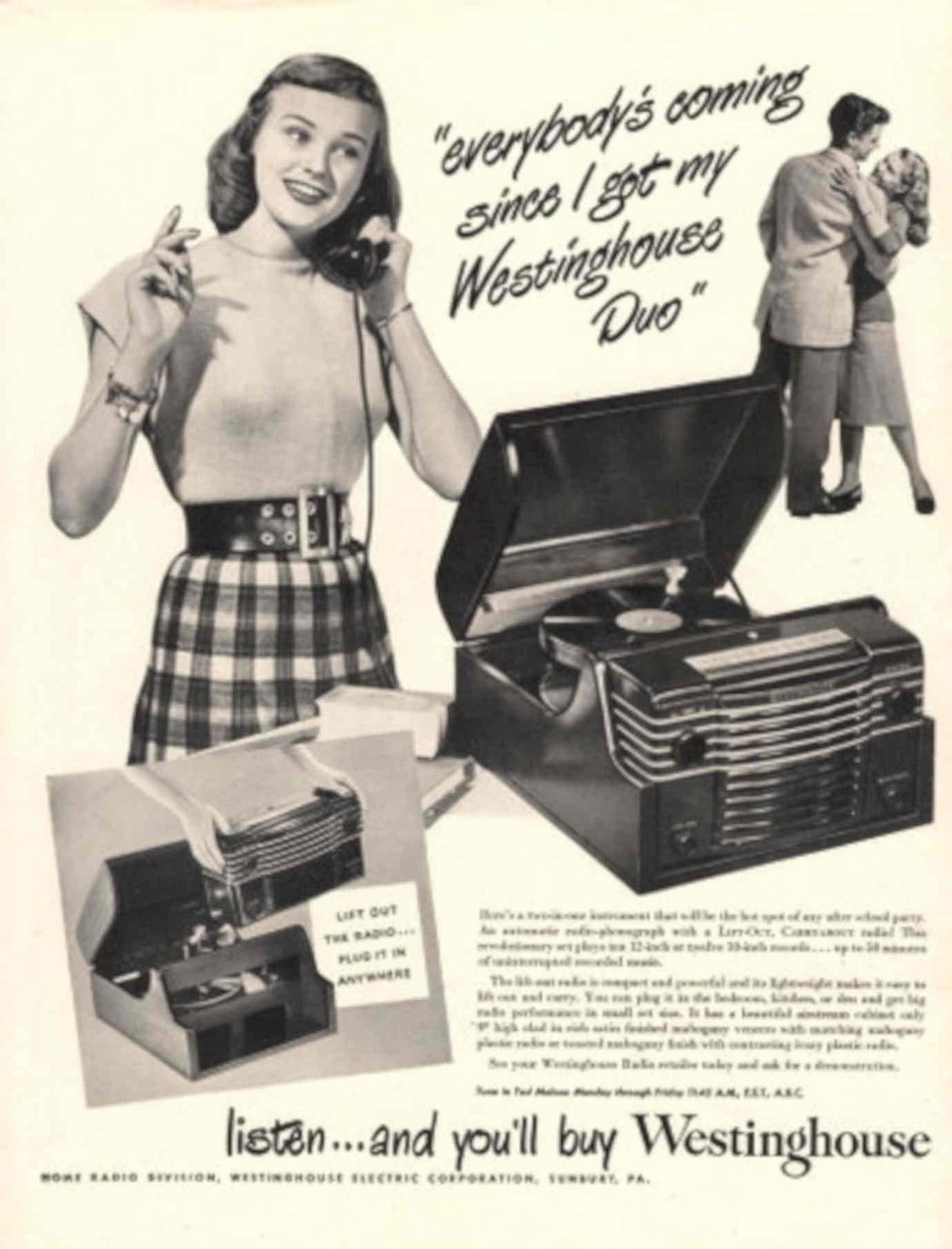 Westinghouse Duo Radio 1940s Vintage Retro Advert Poster