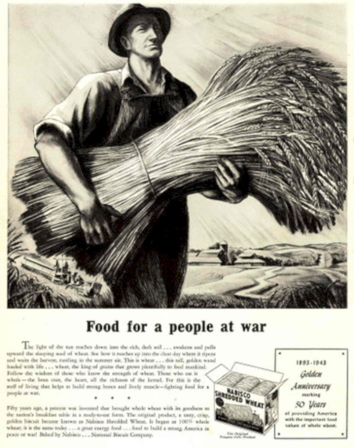 Wheat Shredded America 1940s Vintage Retro Advert Poster