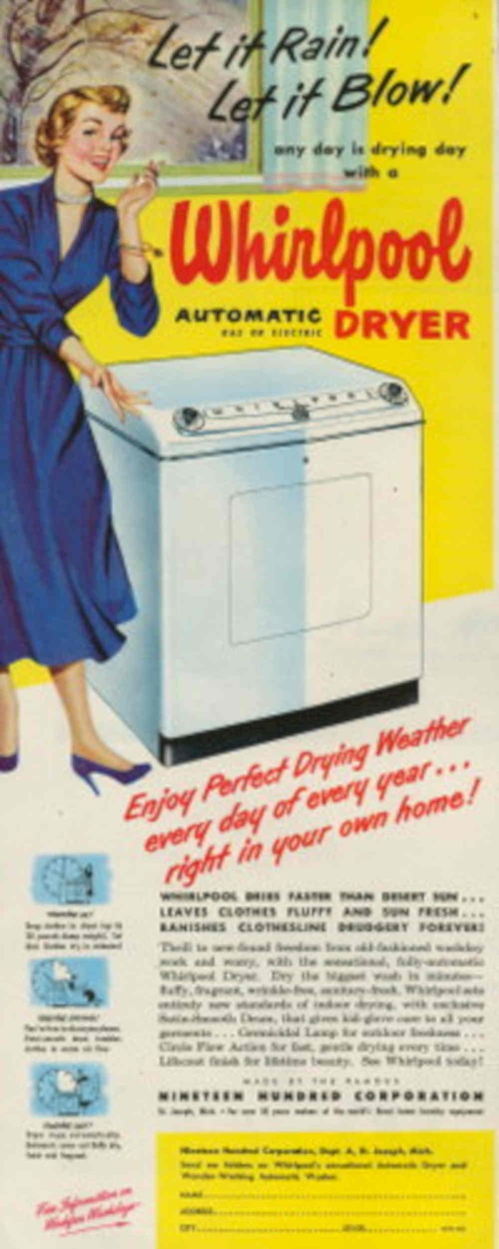 Whirlpool Dryer Rain 1950s Vintage Retro Advert Poster