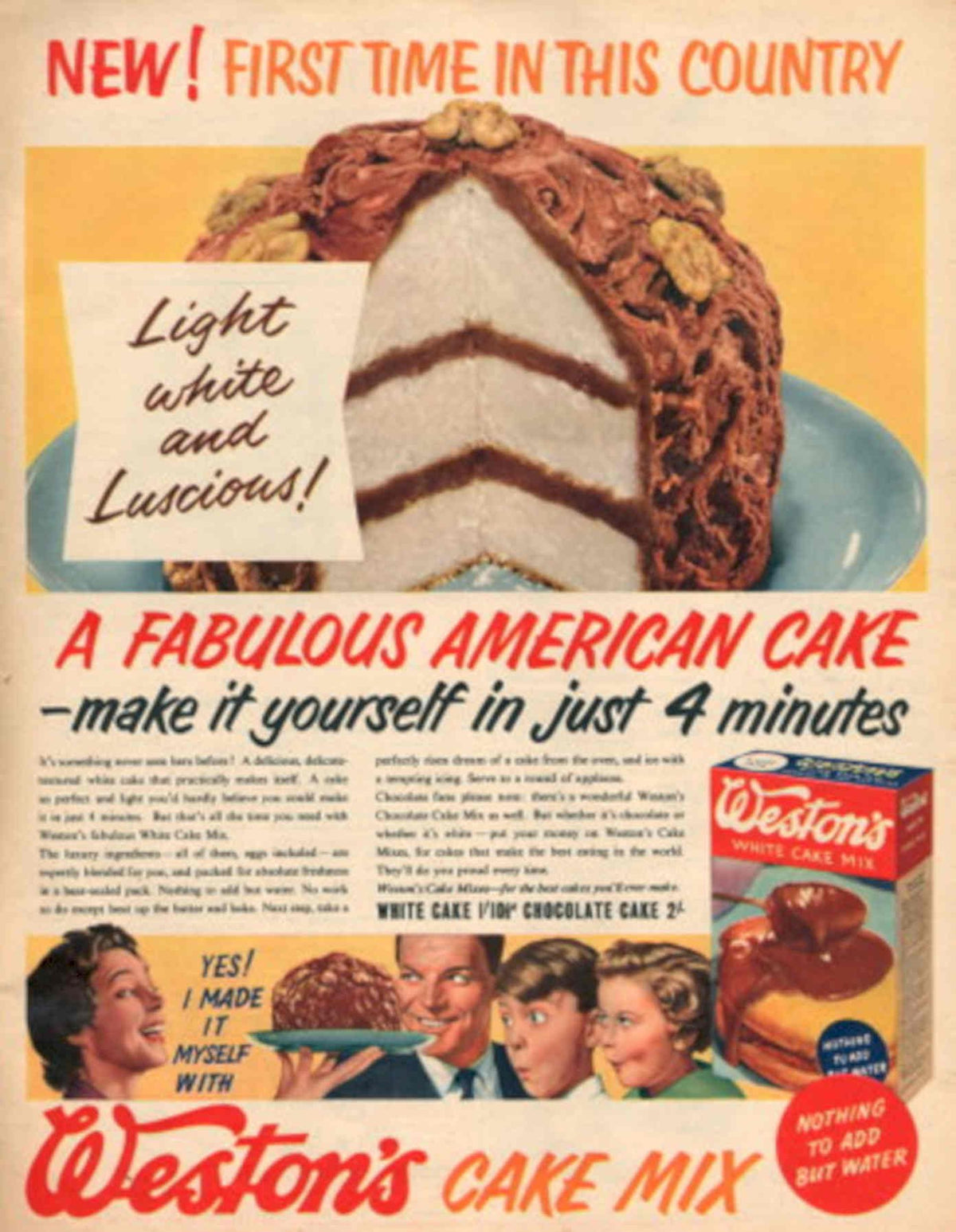 White Cake Mix 1950s Vintage Retro Advert Poster