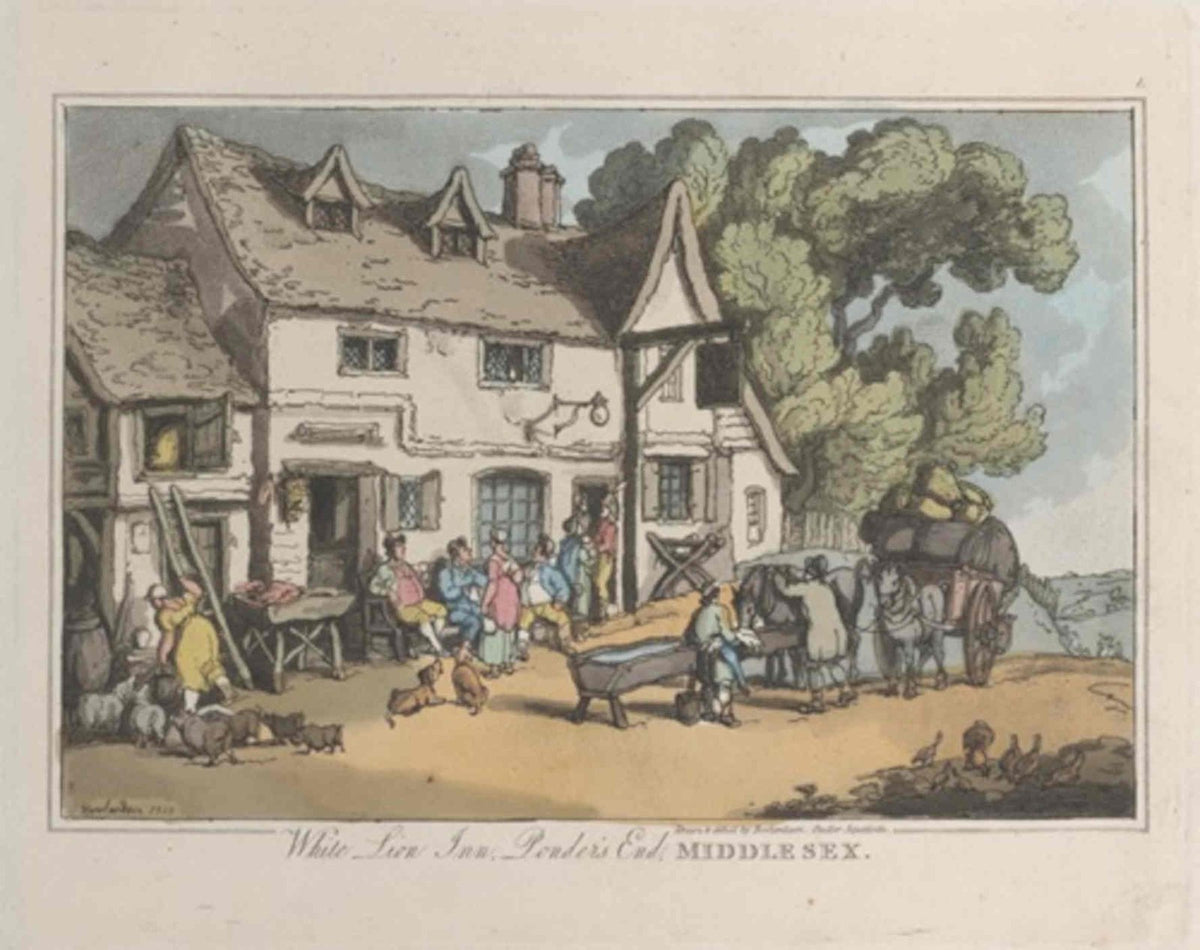 White Lion Inn GB Cartoon Vintage Retro Advert Poster