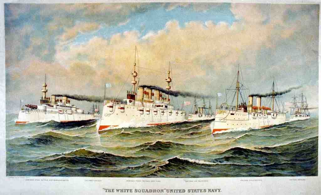 White Squadron Ship Vintage A4 Photo Print