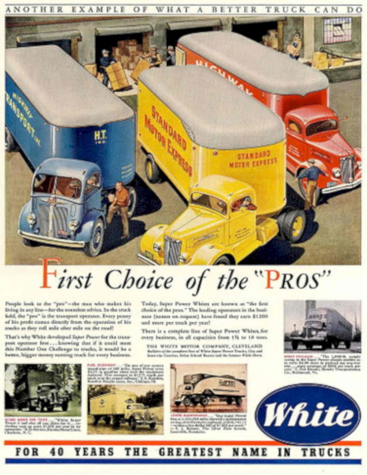 White Trucks Midway 1950s Vintage Retro Advert Poster