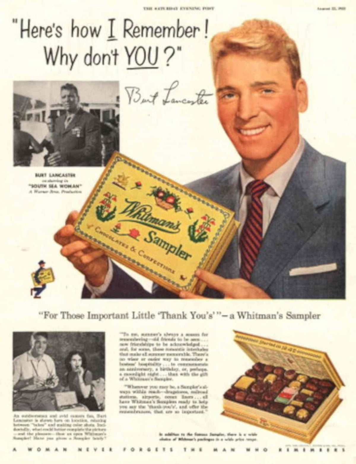 Whitman Sampler Lancaster 1950s Vintage Retro Advert Poster