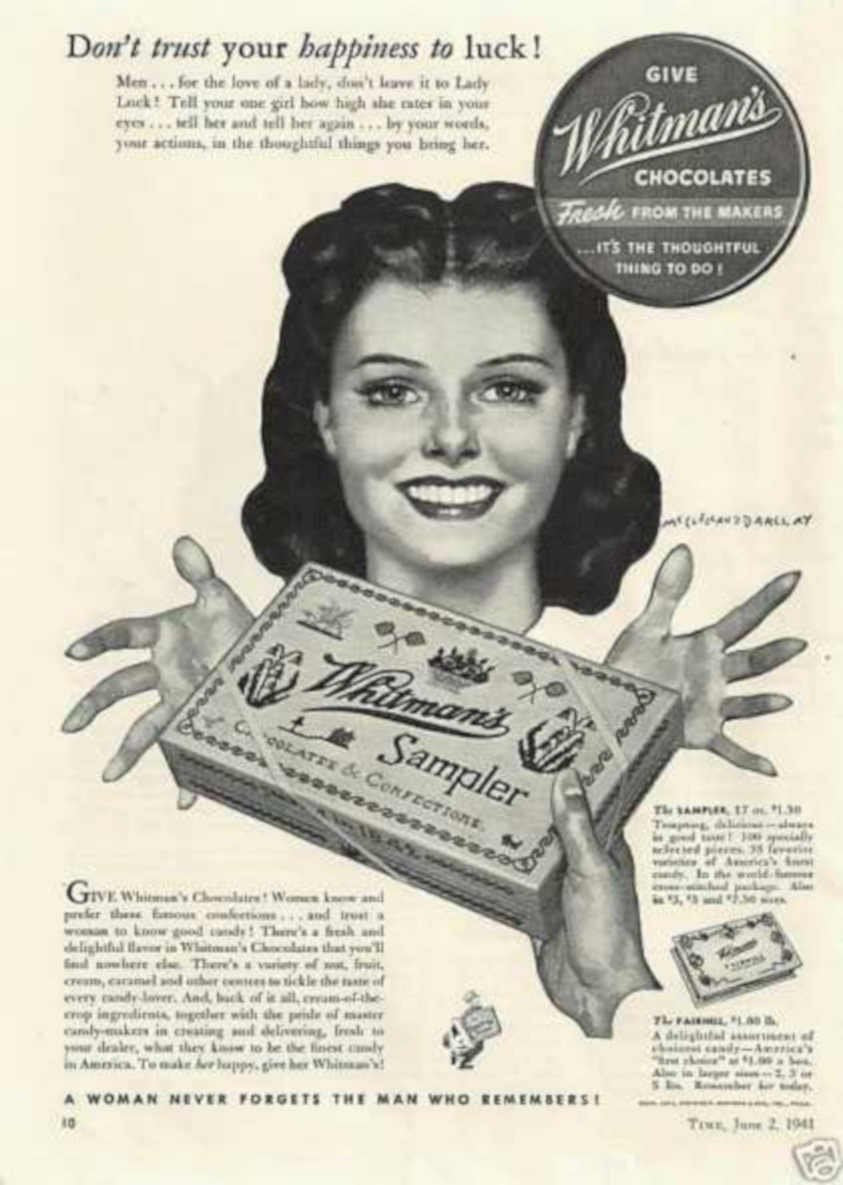 Whitmans Sampler 1941 Vintage Retro Advert Ads A4 Photo Print