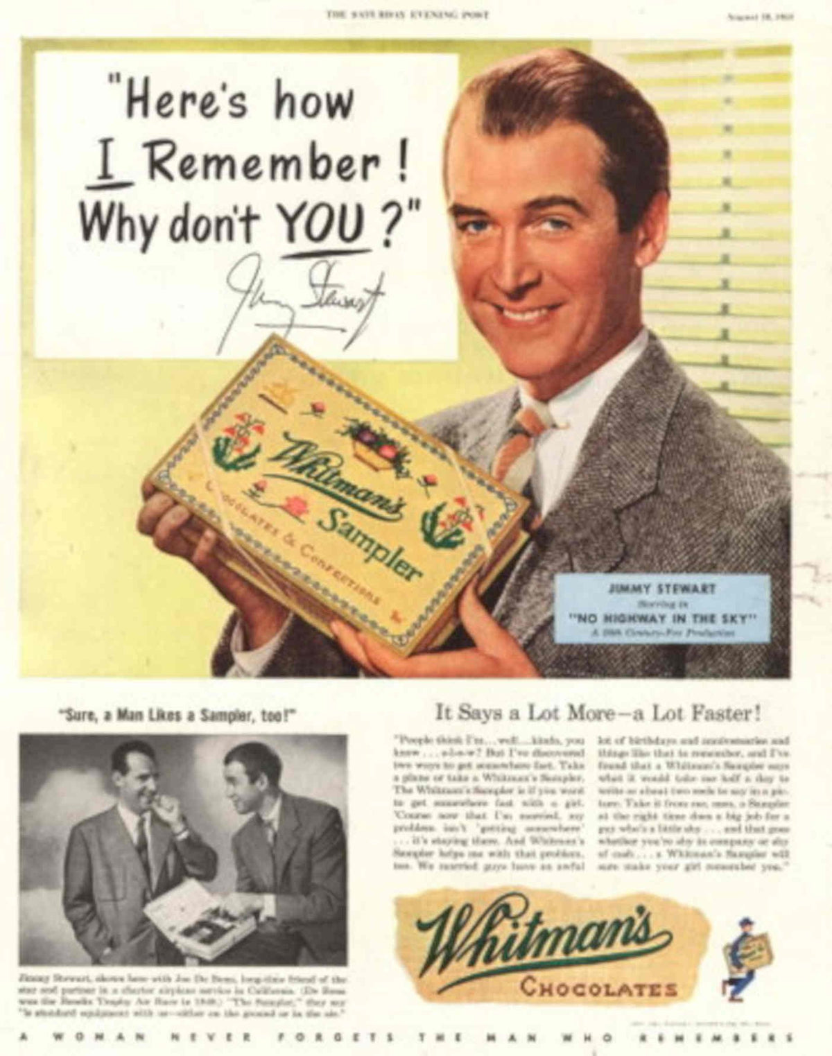 Whitmans Sampler Chocolates 1 1950s Vintage Retro Advert Poster