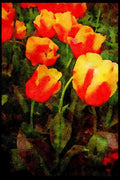 Wild Flowers Plants 013009 Yellow With Red Tulips A4 Limited Edition Watercolour Print