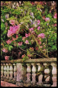 Wild Flowers Plants 013066 Rhododendron Over Stone Ballustrade A4 Limited Edition Watercolour Print