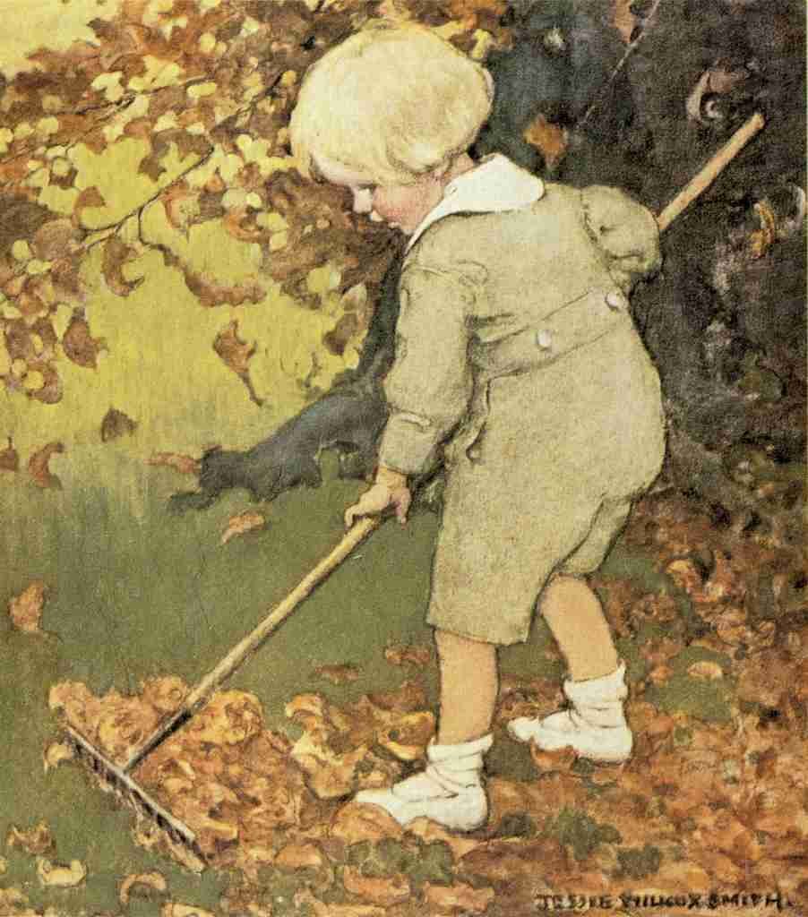 Willcox Smith Good Housekeeping Raking leaves A4 Photo Print