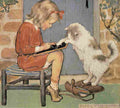 Willcox Smith Jessie Good Housekeeping Schoolwork with kitty A4 Photo Print
