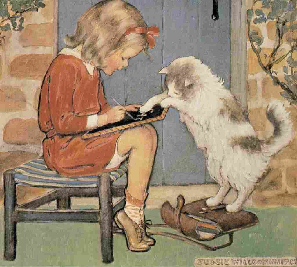 Willcox Smith Jessie Good Housekeeping Schoolwork with kitty A4 Photo Print