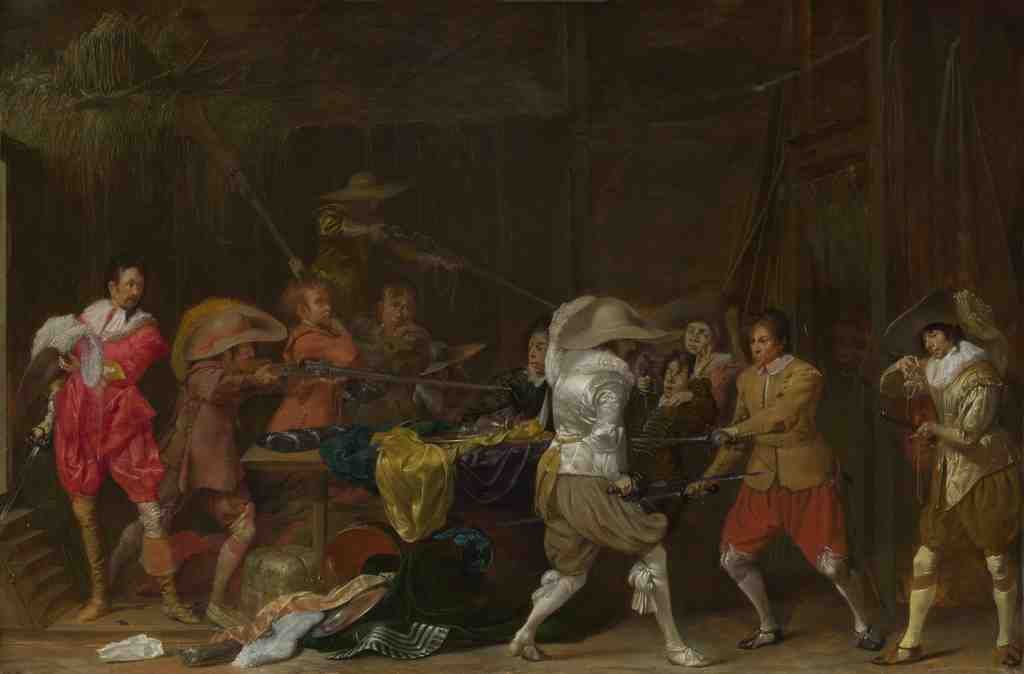 Willem Duyster Soldiers fighting over Booty in a Barn A4 Photo Print