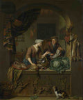 Willem van Mieris A Woman and a Fish pedlar in a Kitchen A4 Photo Print