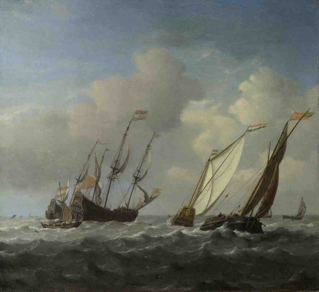 Willem van de Velde A Dutch Ship, a Yacht and Smaller Vessels in a Breeze A4 Photo Print