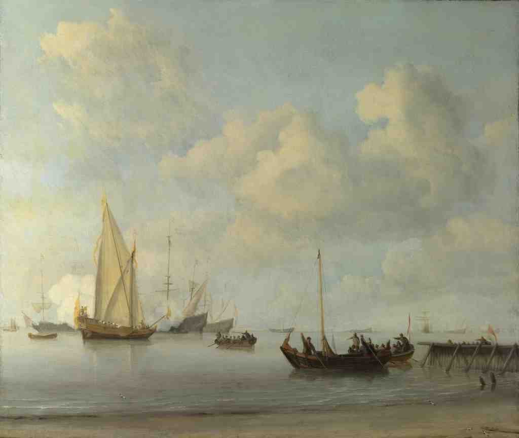 Willem van de Velde Boats pulling out to a Yacht in a Calm A4 Photo Print