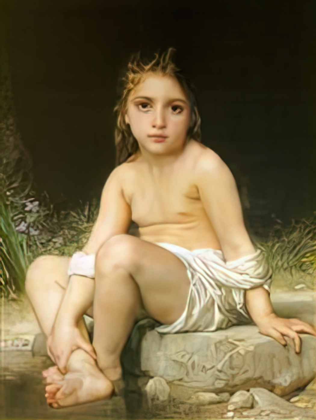 William Adolphe Bouguereau child at bath Art A4 Photo Print
