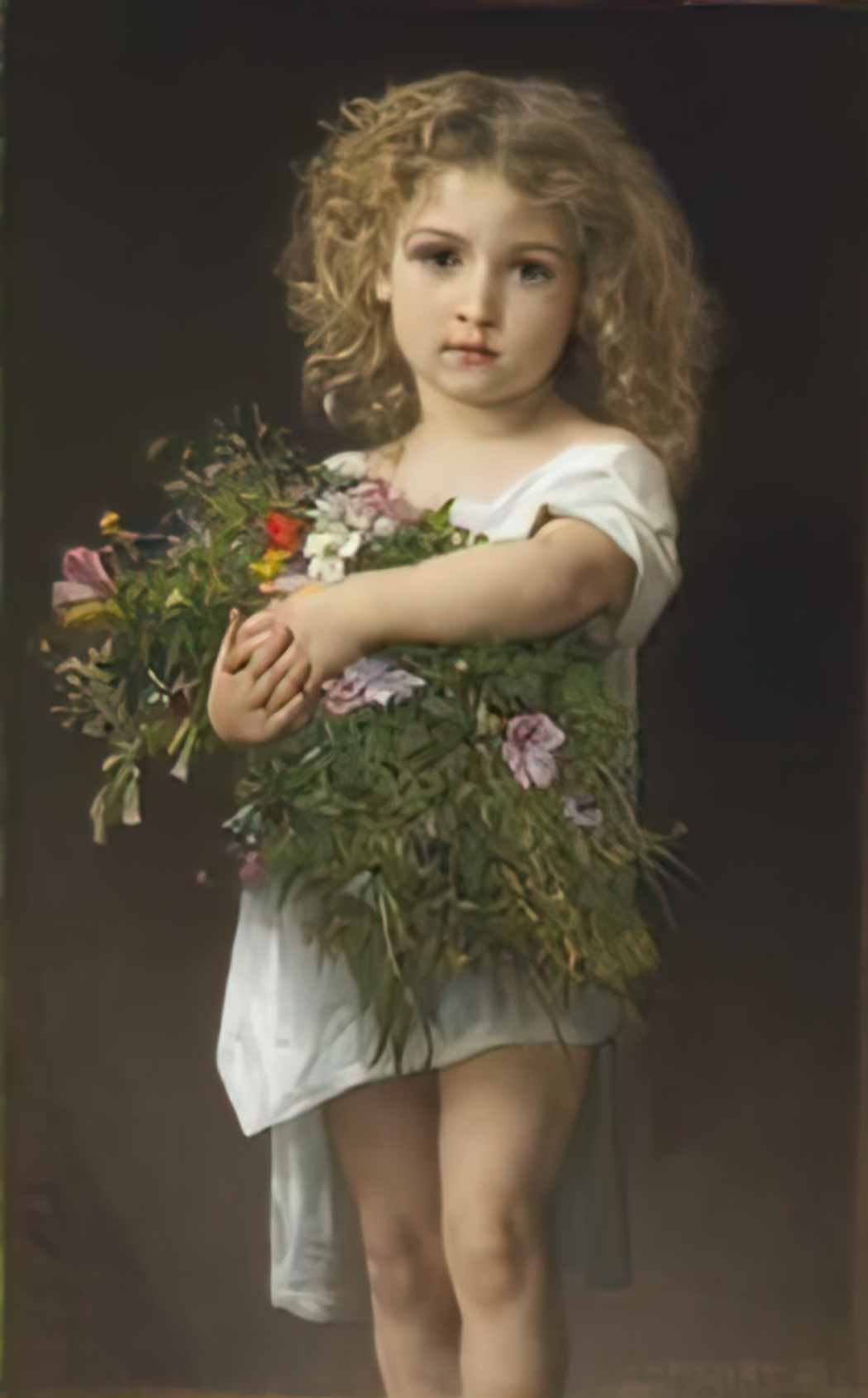 William Adolphe Bouguereau child holding flowers Art A4 Photo Print
