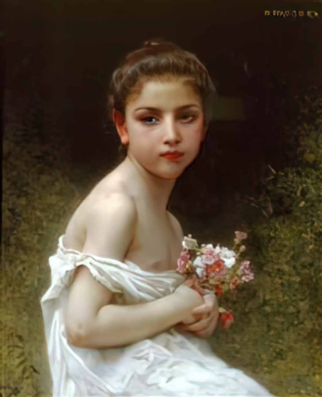 William Adolphe Bouguereau girl bouquet 1896 Art A4 Photo Print