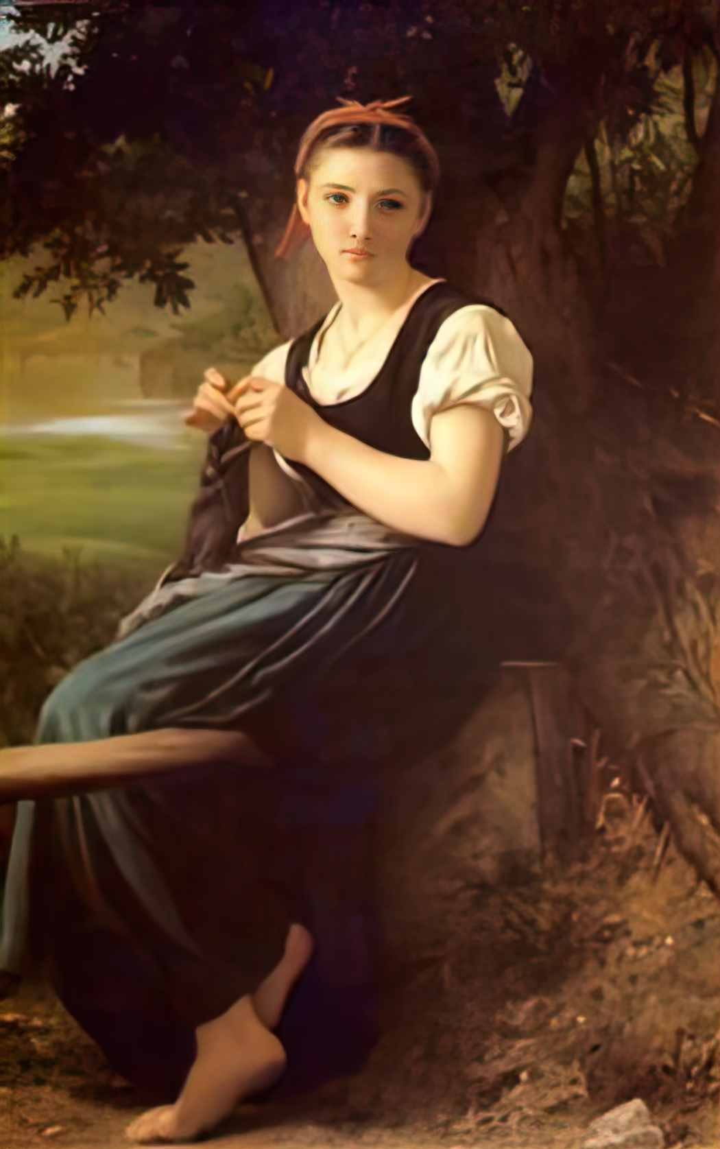 William Adolphe Bouguereau the knitting girl 1869 Art A4 Photo Print
