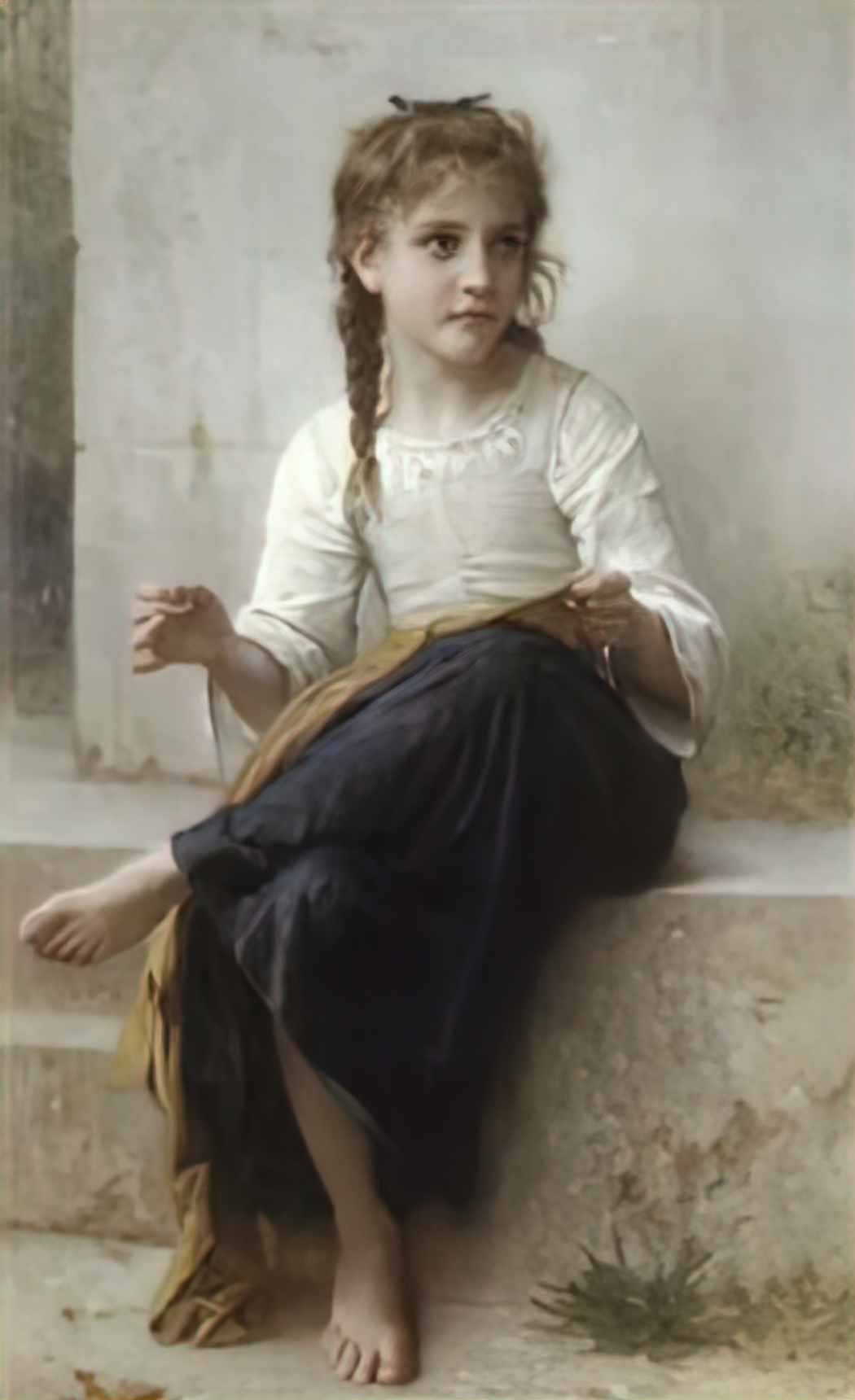 William Adolphe Bouguereau young girl sewing Art A4 Photo Print