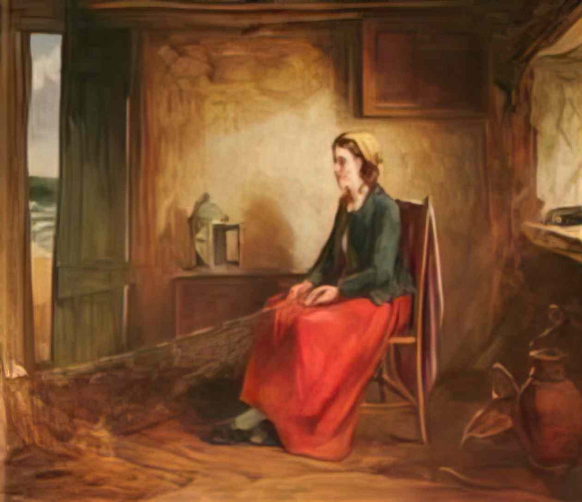 William Collins girl mending nets Art A4 Photo Print