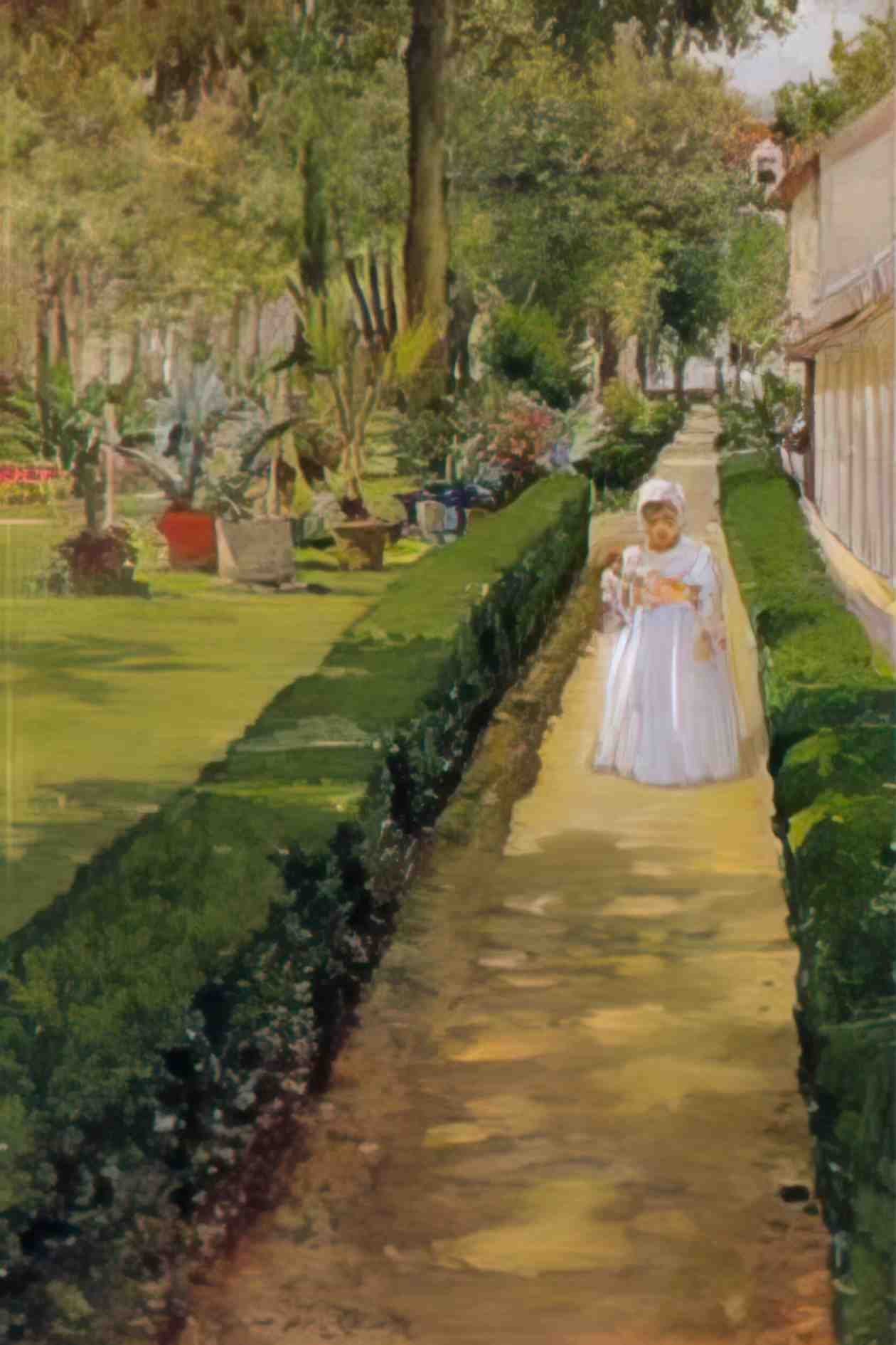 William Merritt Chase child on a garden walk Art A4 Photo Print