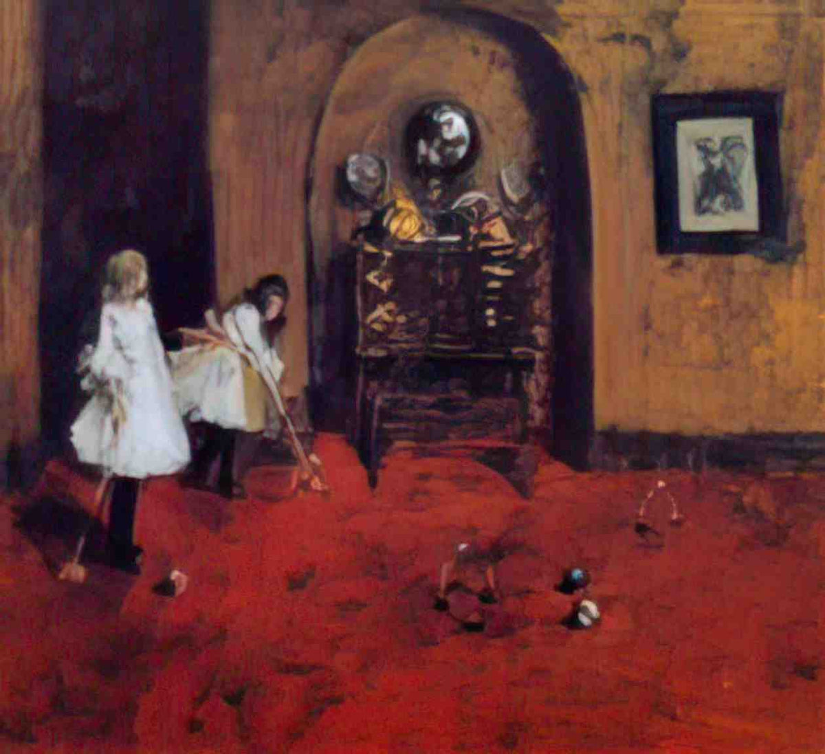 William Merritt Chase children playing parlor croquet sketch Art A4 Photo Print