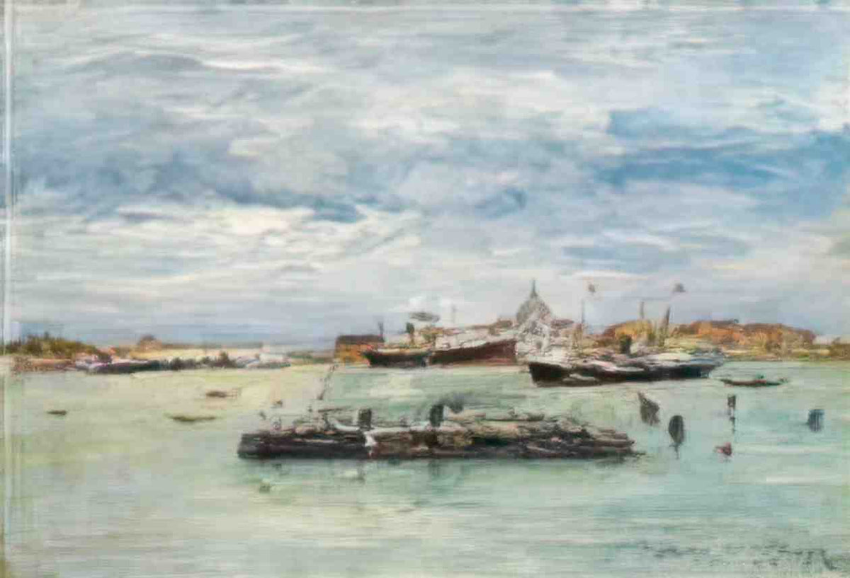 William Merritt Chase gray day on the lagoon a passenger boat venice Art A4 Photo Print