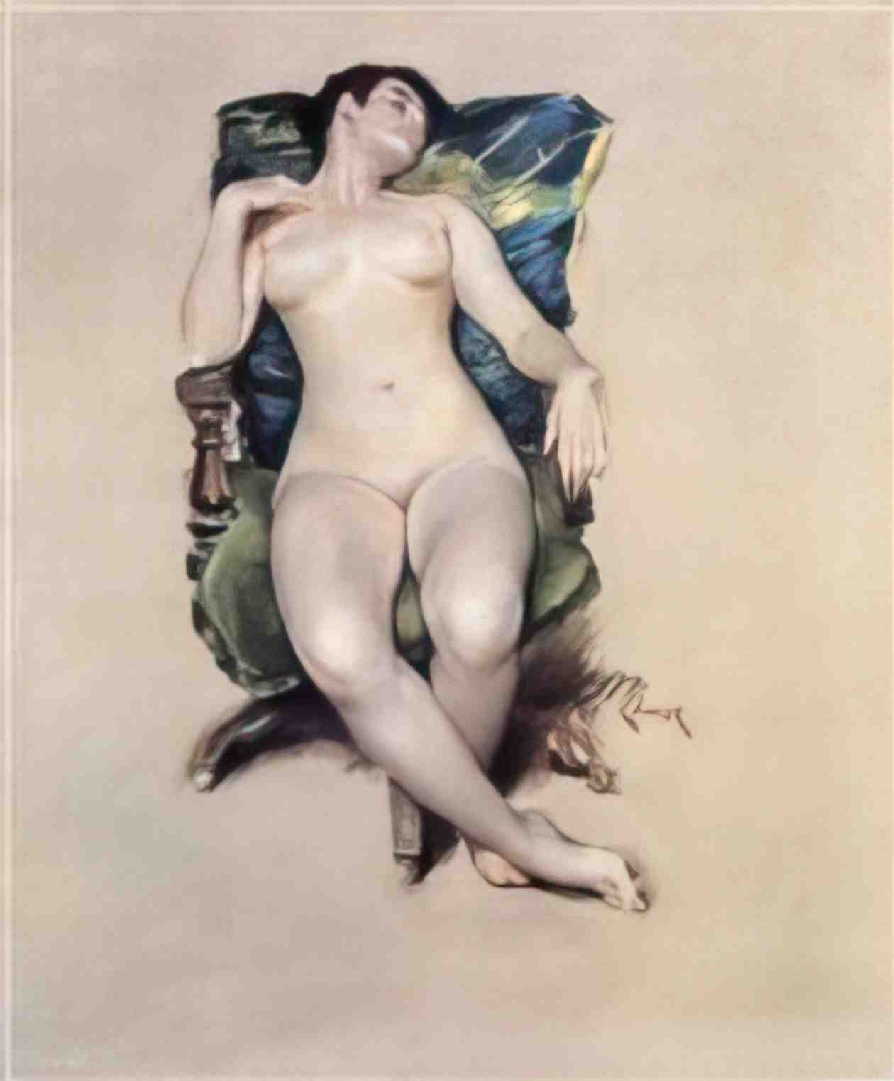 William Merritt Chase nude resting Art A4 Photo Print