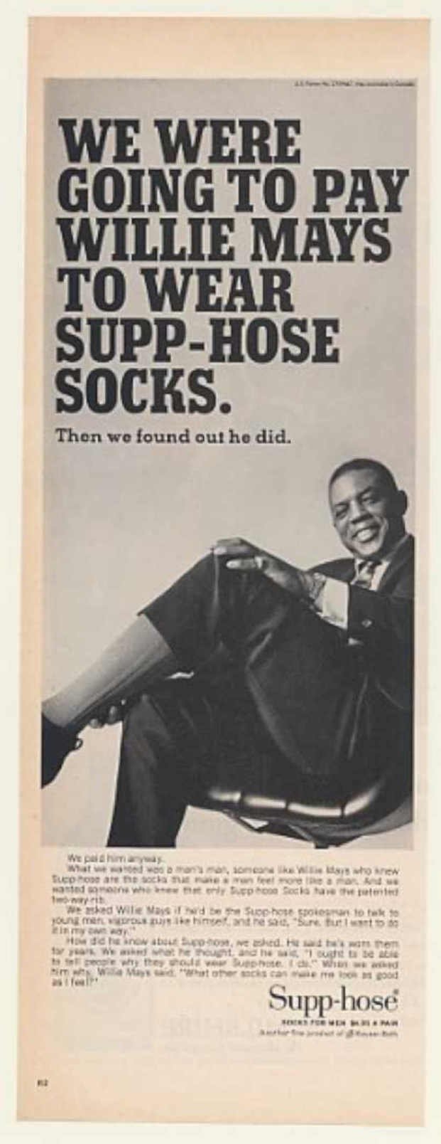 Willie Mays Socks Vintage Retro Advert Ads A4 Photo Print