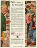 Willie Republic Steel 1950s Vintage Retro Advert Poster