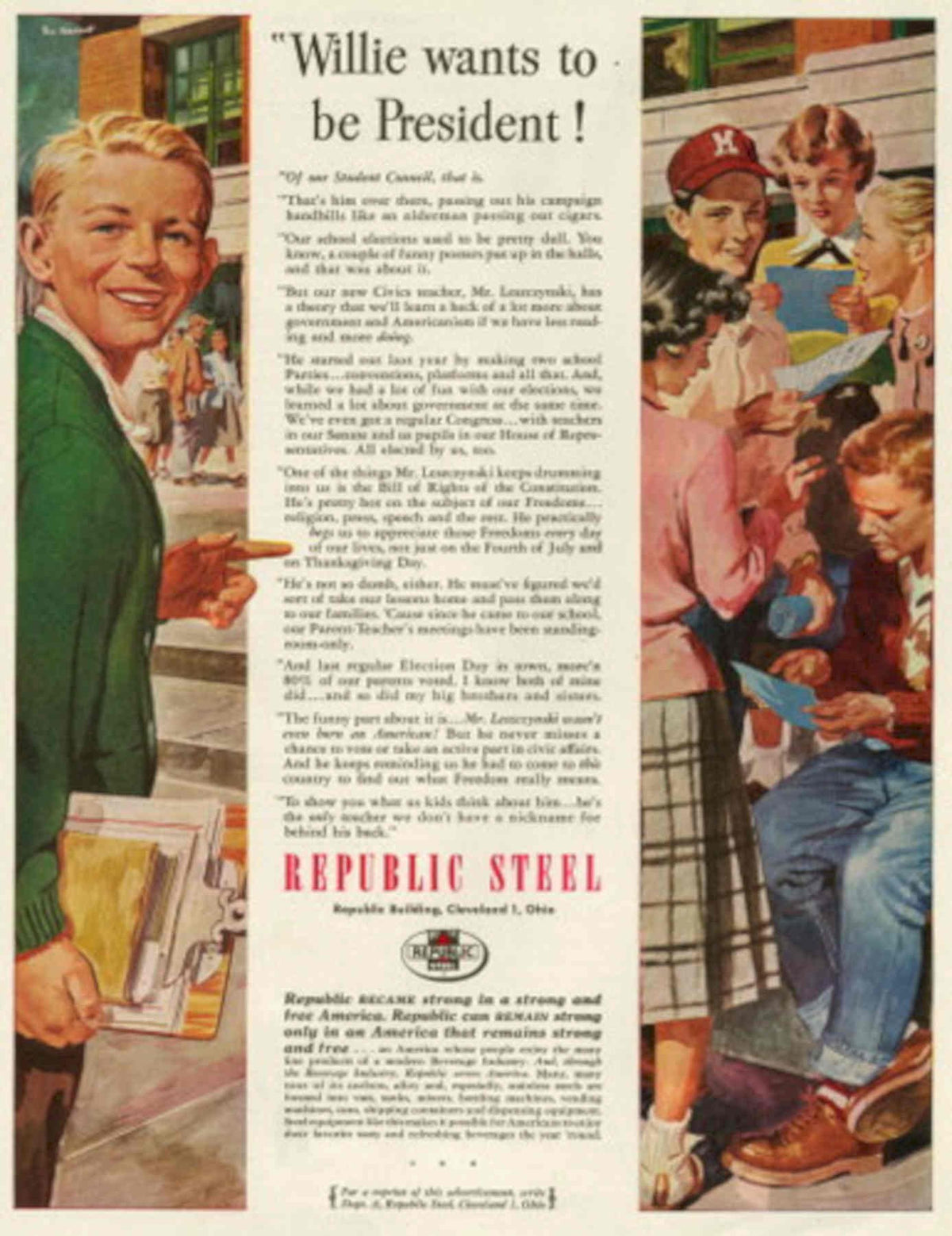 Willie Republic Steel 1950s Vintage Retro Advert Poster