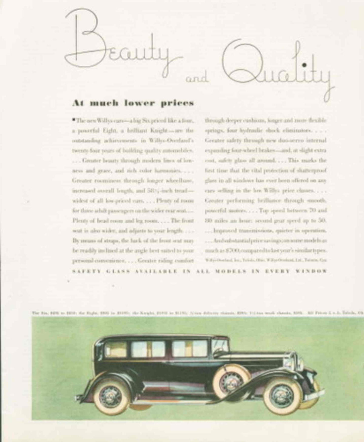 Willys Knight Eight 1930s Vintage Retro Advert Poster