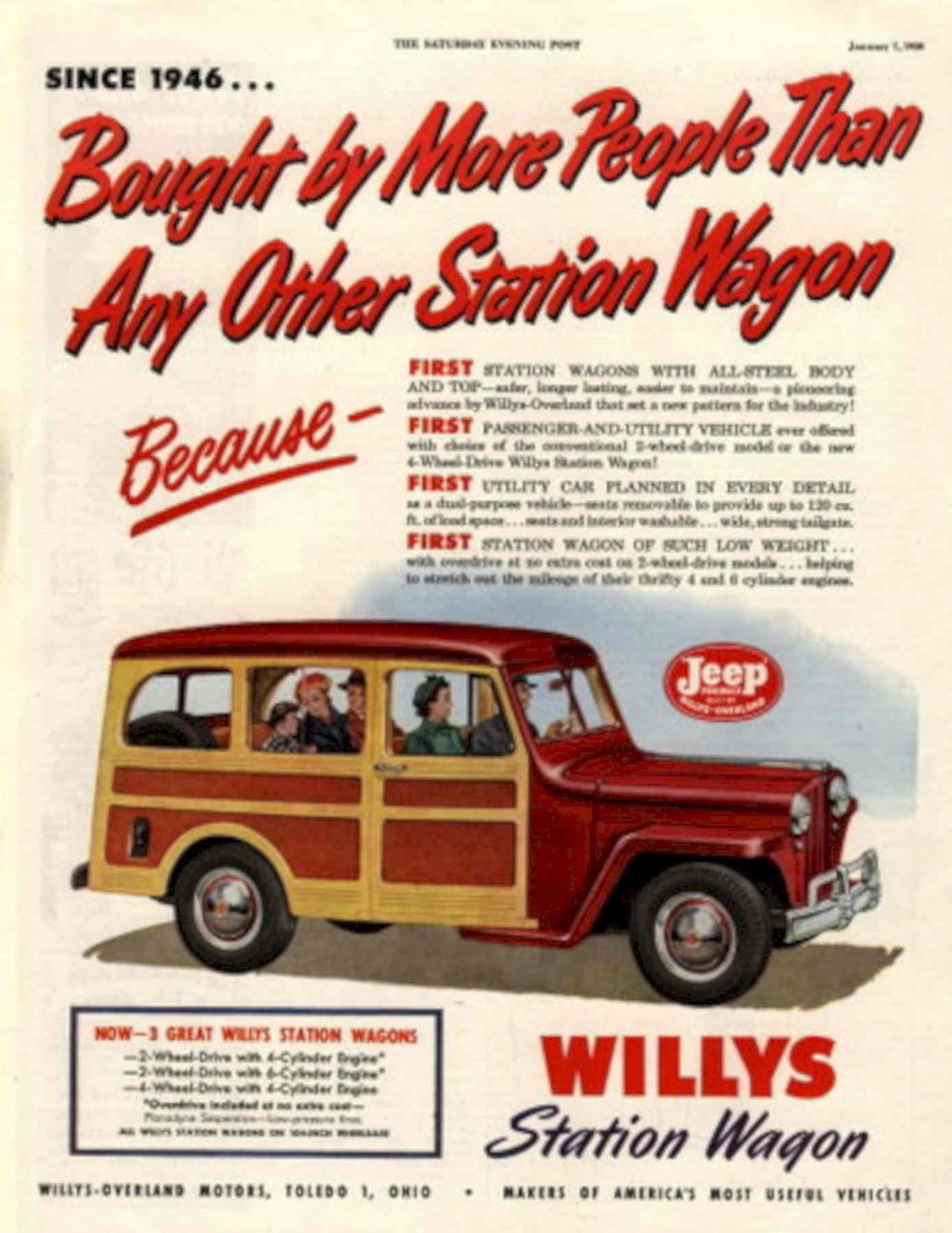 Willys Station Wagon 1950s Vintage Retro Advert Poster