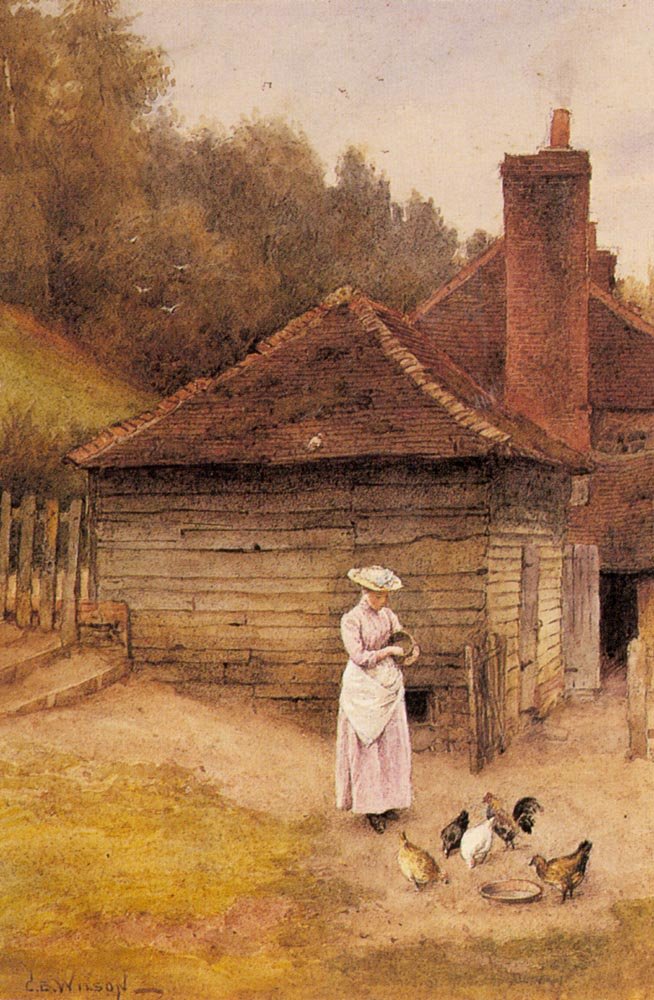 Wilson Charles Edward Feeding Chickens Art A4 Photo Print