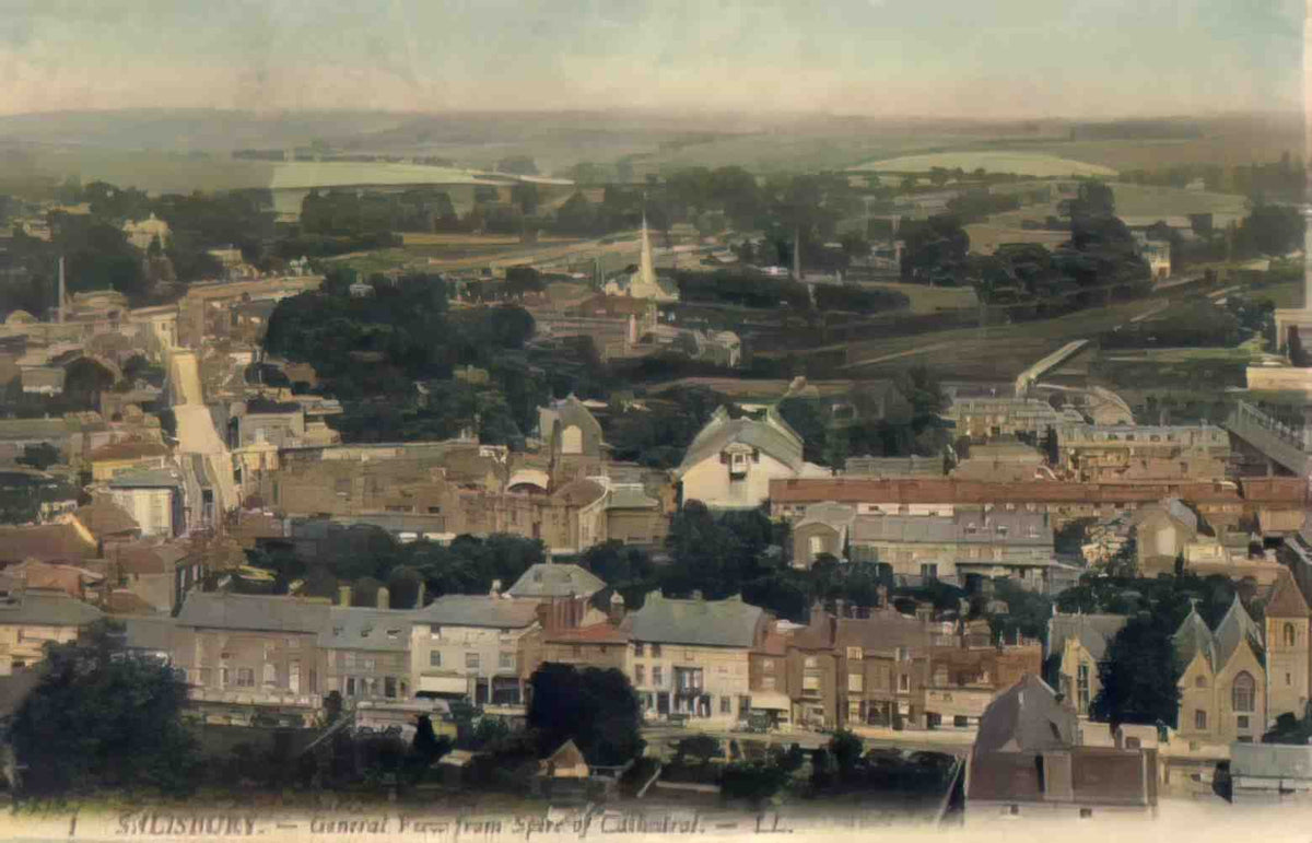 Wiltshire Salisbury general view from Spire of Cathedral Vintage A4 Photo Print