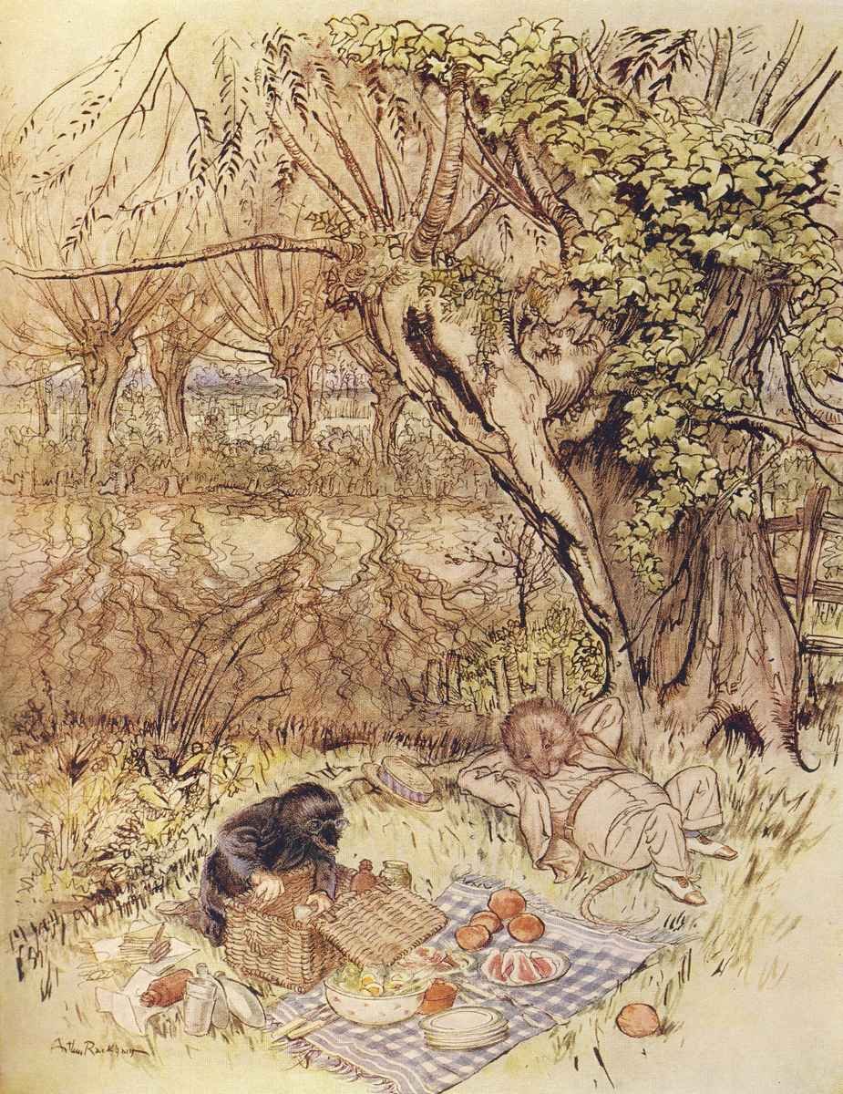 Wind in the Willows Arthur Rackham The Mole begged as a favour to be allowed to unpack it all by himself A4 Photo Print