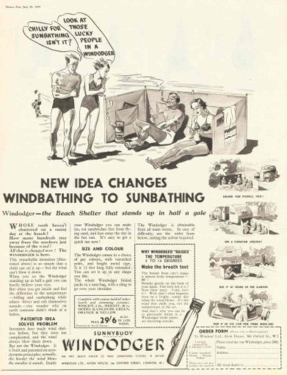 Windodger Beach Shelter 1950s Vintage Retro Advert Poster