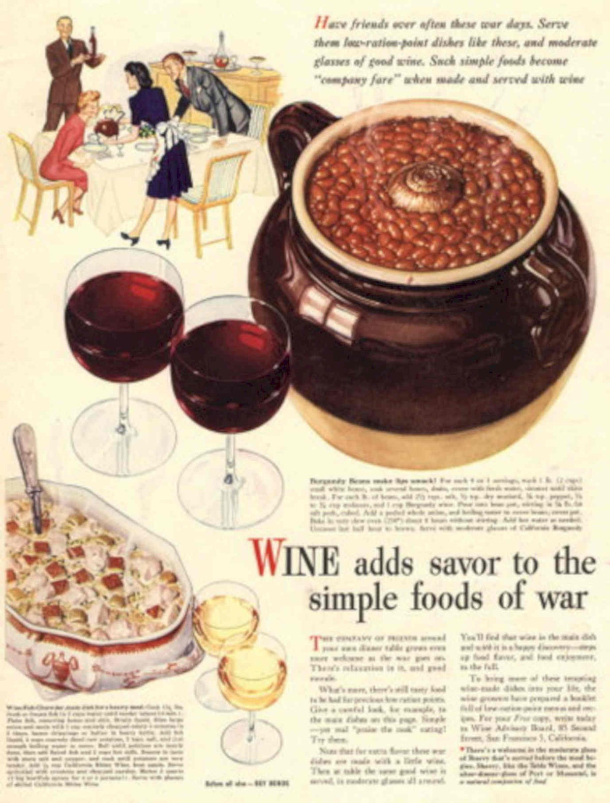Wine Beans Table 1940s Vintage Retro Advert Poster