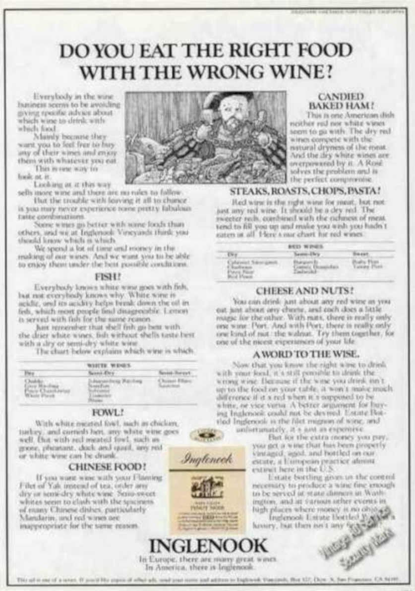 Wine Food Chart Vintage Retro Advert Ads A4 Photo Print