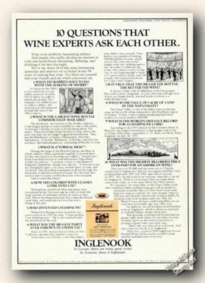 Wine Questions Ingleshook Vintage Retro Advert Ads A4 Photo Print