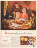 Wine Table Friends 1940s Vintage Retro Advert Poster