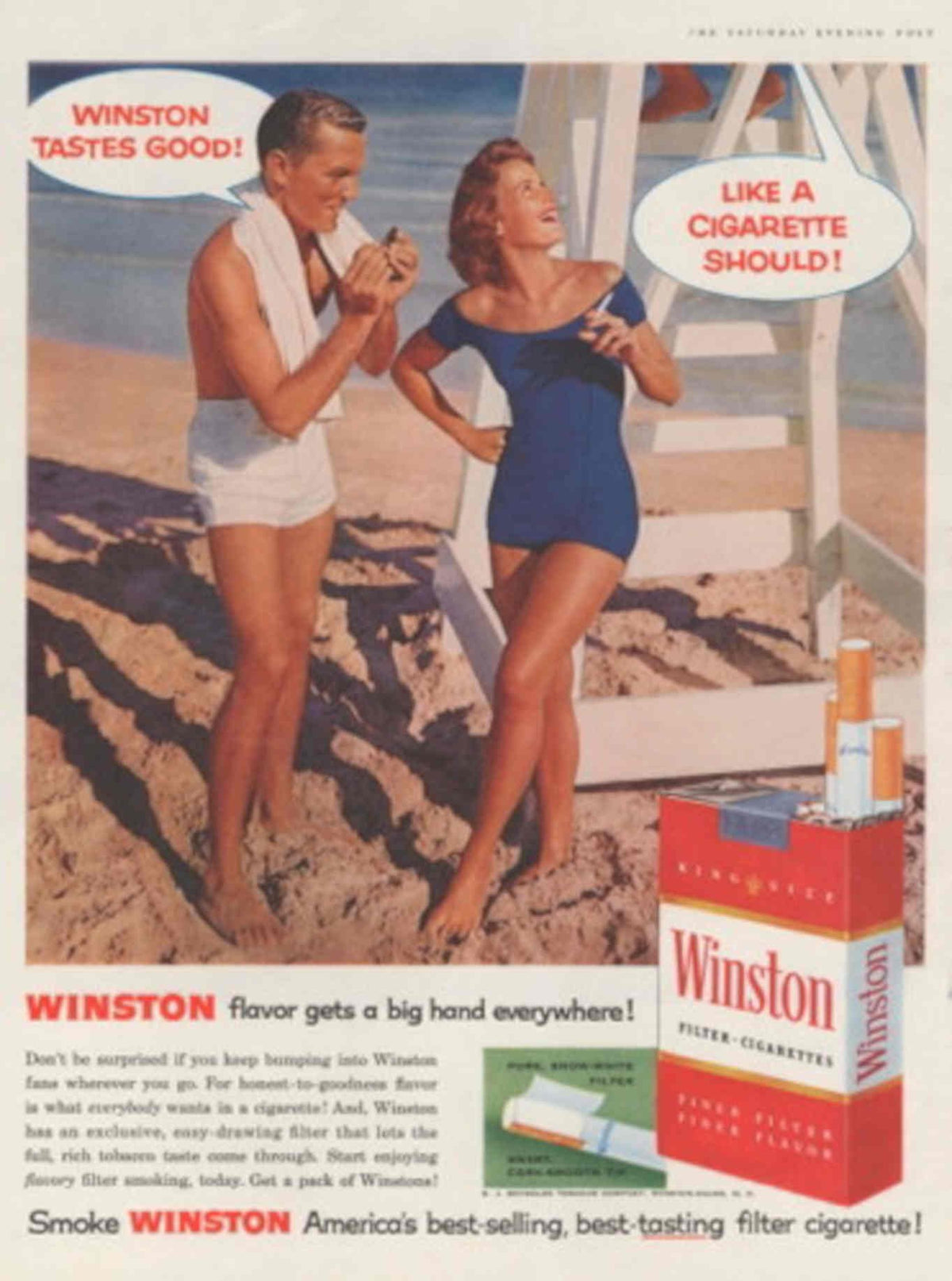 Winston Beach Men 1950s Vintage Retro Advert Poster