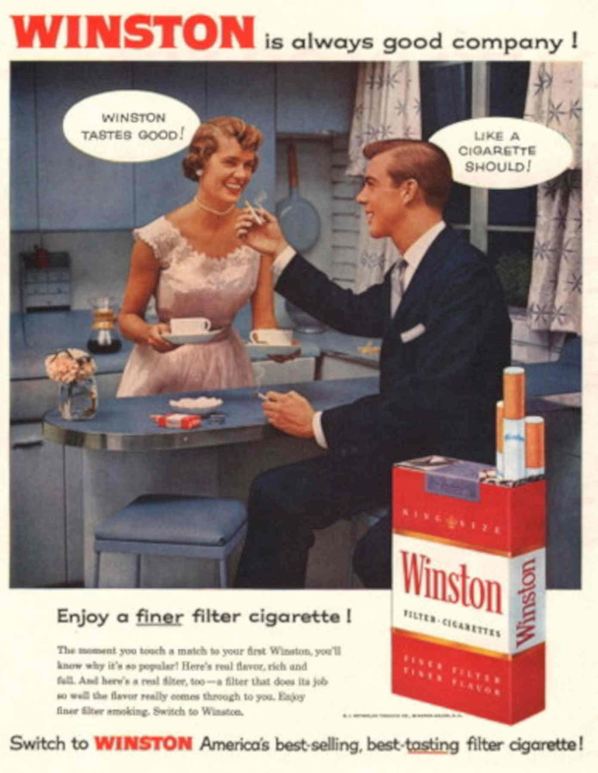 Winston Cigarette Box 1950s Vintage Retro Advert Poster