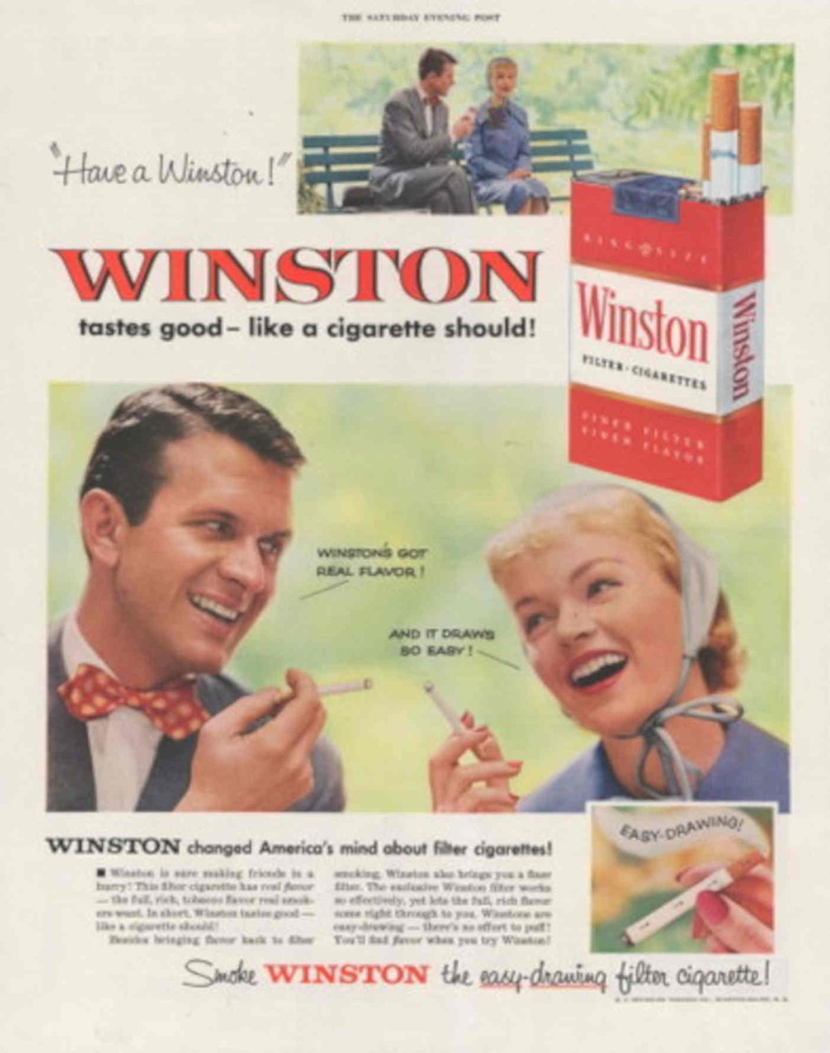 Winston Cigarette Men 1950s Vintage Retro Advert Poster