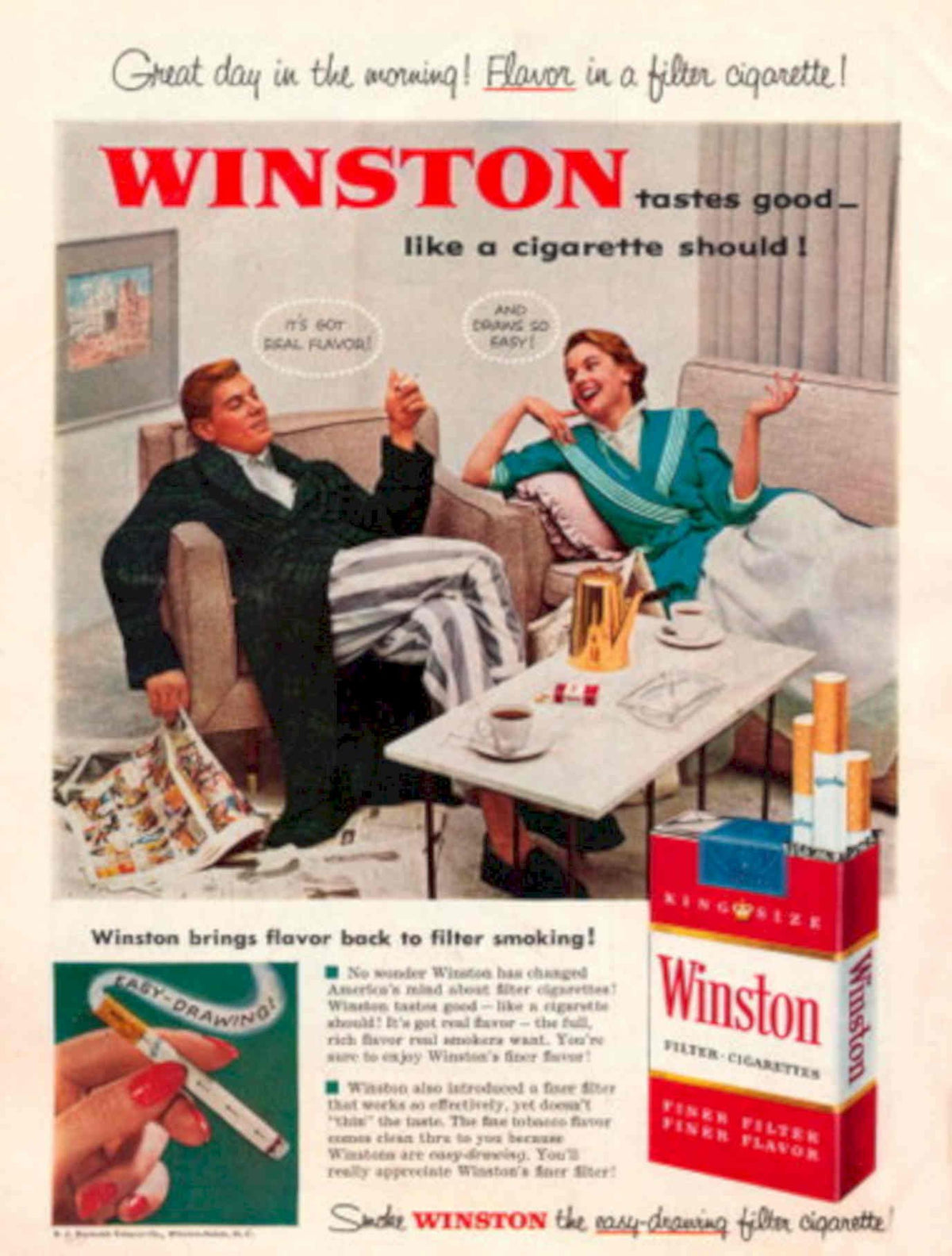 Winston Cigarettes 1950s 1950s Vintage Retro Advert Poster